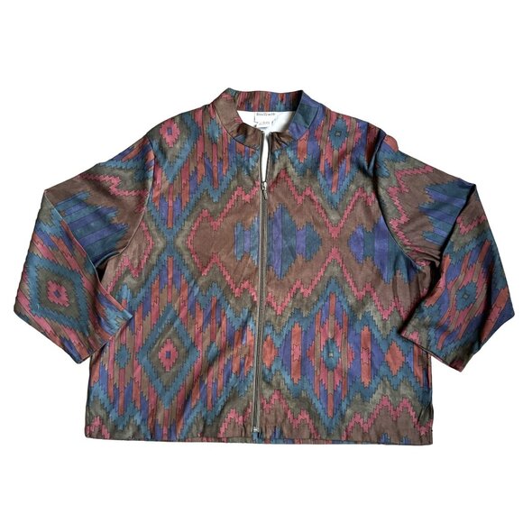 2/$18 SALE!  Vtg Jacket Womens XL Multicolor Geometric Zip Western Southwestern‎ - Picture 1 of 6